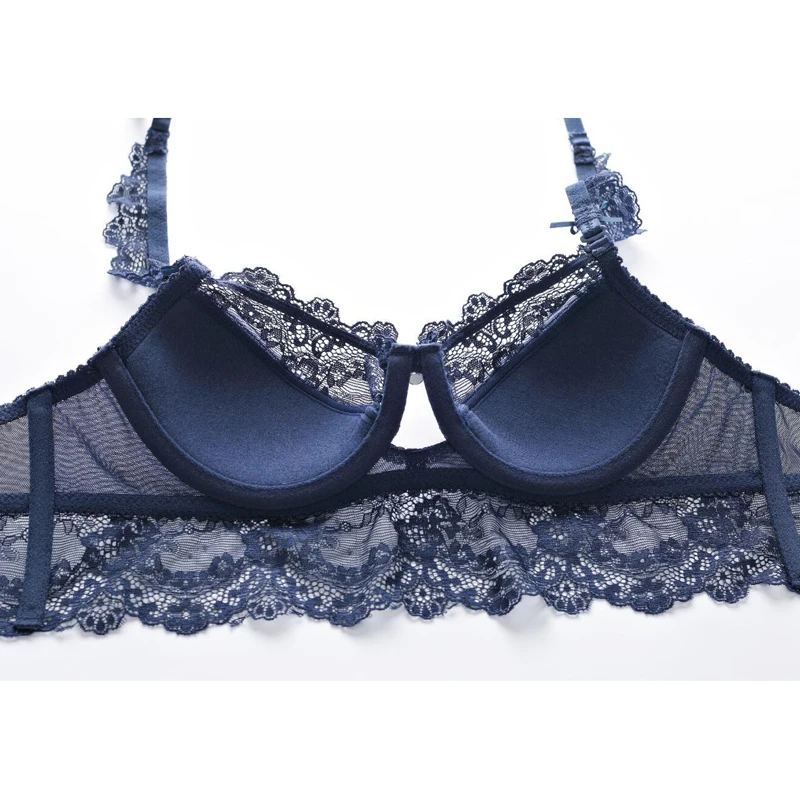 Комплект женского нижнего белья из прозрачного кружевного бюстгальтера пуш-ап и