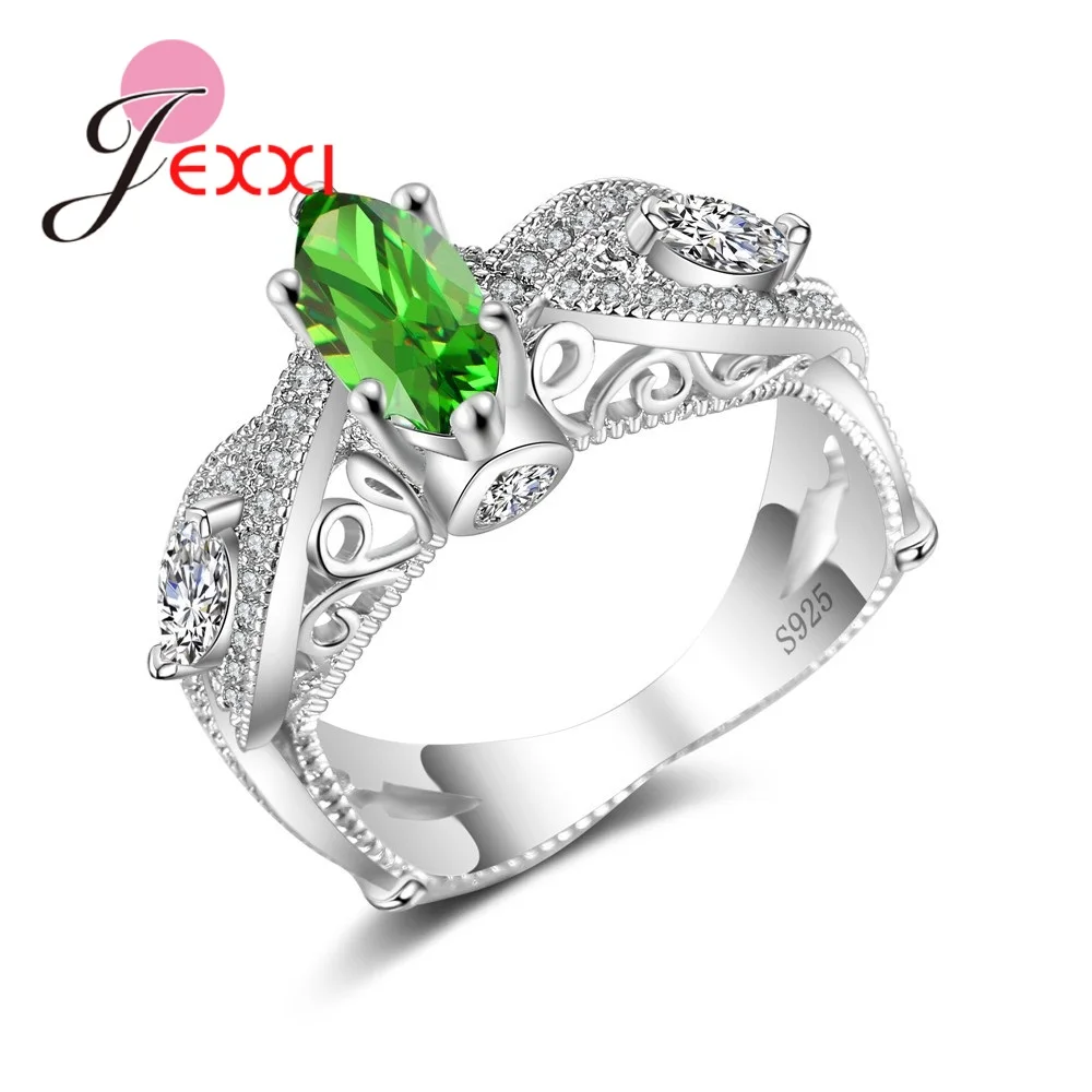 

Full White Crystals With Green Cubic Zirconia Setting Women Wedding 925 Sterling Silver Rings Party Wholesale Rings