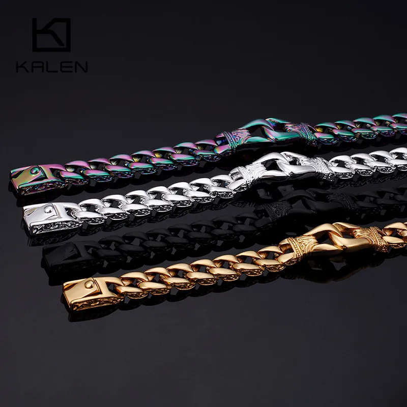 Stainless Steel 4 Colors Handcuff Charm Bracelets For Men 22.5cm Gold Linking Chain Punk Wrap Bracelet Jewelry | Украшения и