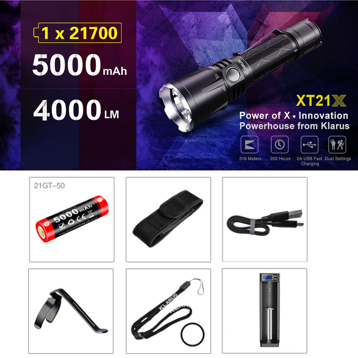 KLARUS XT21X CREE XHP70.2 P2 светодиодный фонарь 4000 люмен 7 Режим тактический светодиодный фонарик Micro-USB 2A 5000mAh литий-ионный аккумулятор для самообороны