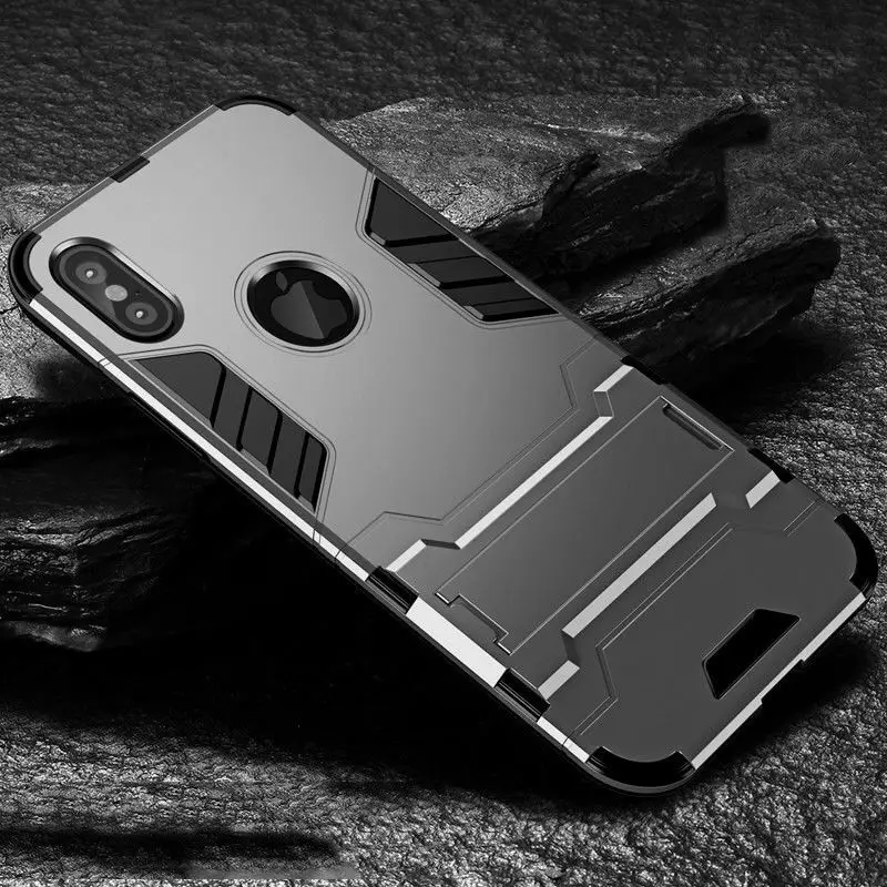 Gray Роскошный бронированный чехол-подставка для телефона iphone 78, 6, 6S Plus, X, XS, max, Гибридный ТПУ+ Жесткий ПК противоударный чехол для iphone 5 5S se - Цвет: Gray