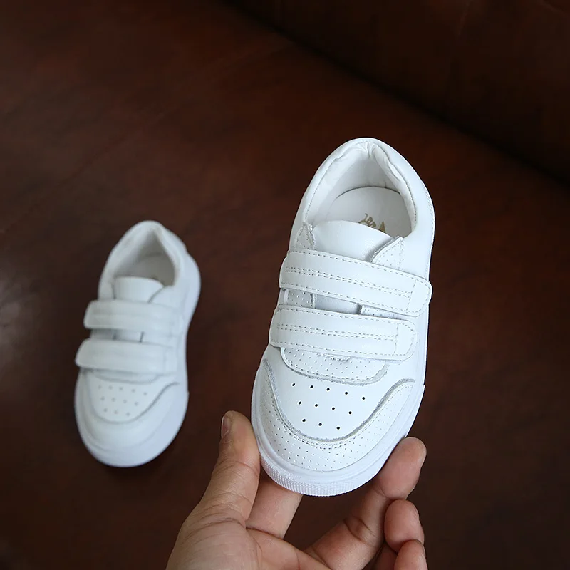 UncleJerry Genuine Leather Kids Casual shoes Breathable Children White Boys Girls Comfortable Soft Sneakers for baby | Детская одежда и