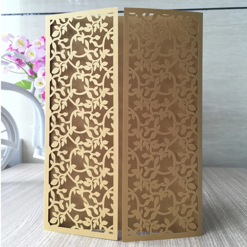 

20pcs New Arrived Leave Design Wedding Invitation Card Hollow Laser Cut Pearlscent Paper Wedding Party Guest Invitation Card