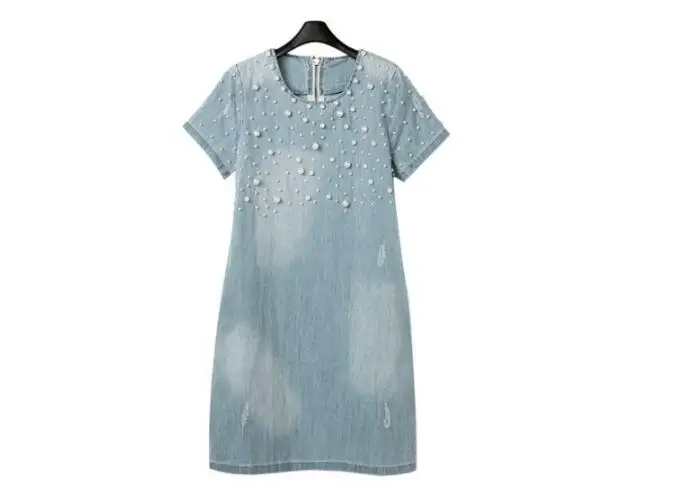 

2022 2022 Summer Loose Blue Jeans Dresses for Women Plus Size Short Sleeve O Neck Women Denim Dress Washed Vestidoes S-5XL