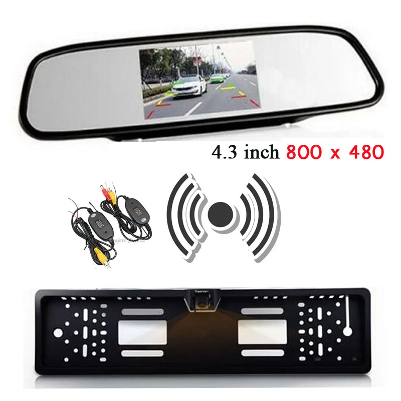 2.4g Wireless Auto Europe License Plate Frame Camera Rearview With Parking vehicle 4.3 Colorful LCD Car Rear View Mirror Monitor