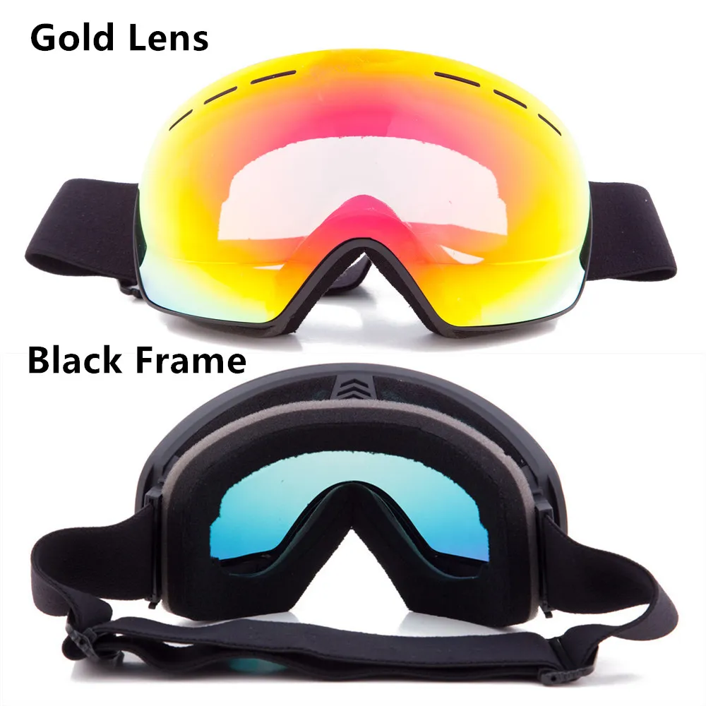 Black frame Gold Новинка, профессиональные лыжные очки для сноуборда, для мужчин и женщин, двухслойные, противотуманные, лыжные очки, маска для снега, очки для катания на коньках, лыжные очки - Цвет: Black frame Gold