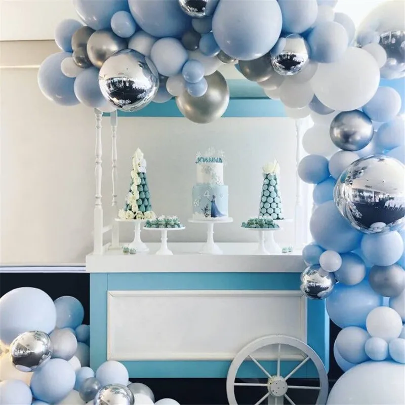 

191pcs 4D Round Foil Balloon Garland Arch Blue White Latex Balloons Birthday Wedding Decoration Party Supplies Pump Inflator