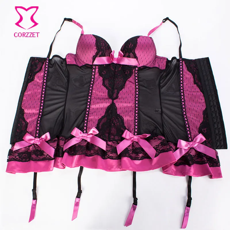 Black Floral Lace&amp Rose Red Satin Bow Push Up Baby Doll Sexy Lingerie Hot Erotic Dress Plus Size Nightwear Underwear Chemise Set |