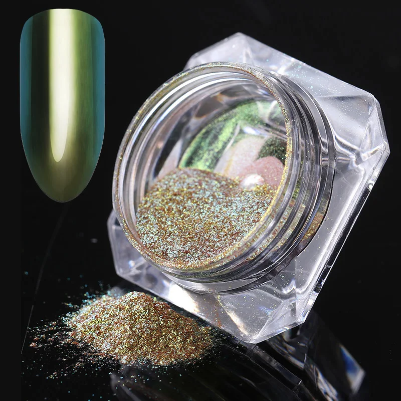 Блеск для ногтей зеркальная пудра хамелеон хромированный пигмент ногтевого