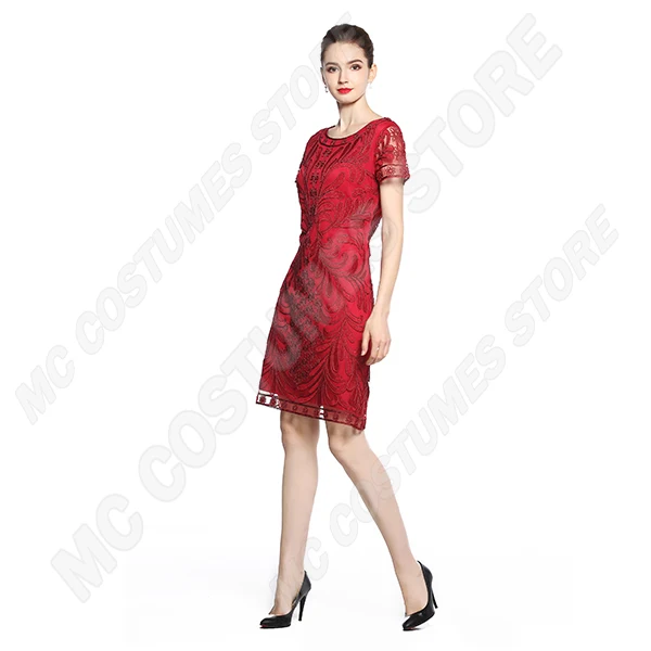 Dark red Платья для матери невесты размера плюс, короткий рукав, свадебное платье для вечеринки, женское элегантное короткое вечернее платье, официальное кружевное платье с круглым вырезом - Цвет: Dark red