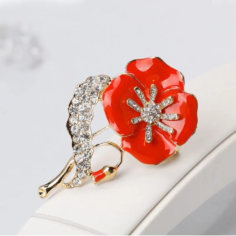 Элегантная красная эмалированная Хрустальная брошь в виде цветка стразы броши и
