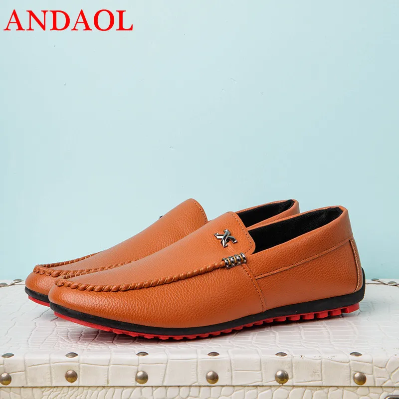 

ANDAOL Men's Leather Casual Shoes Top Quality Solid Slop-On Designer Driving Shoes Non-Slip Loafers Luxury Business Office Shoes