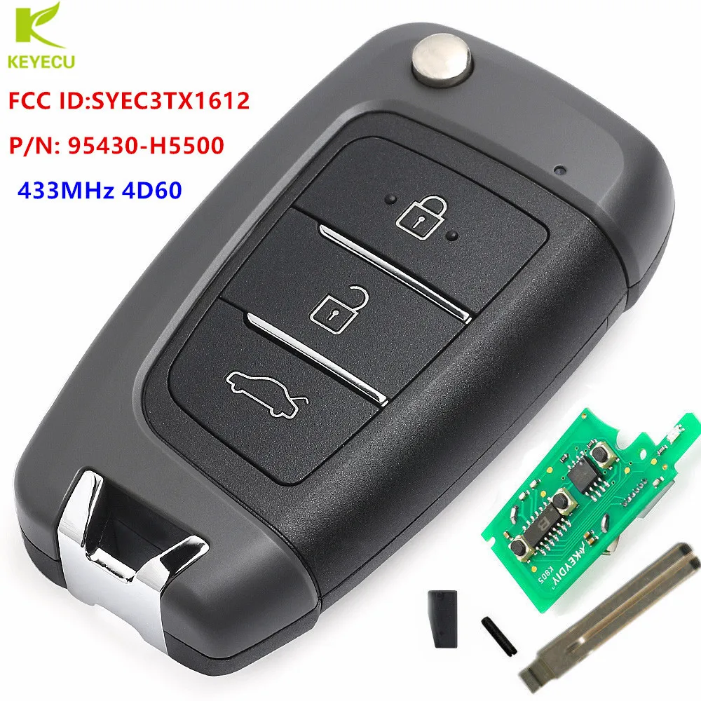 Запасной обновленный дистанционный ключ брелок KEYECU 433 МГц 4D60 чип для Hyundai Accent 2018