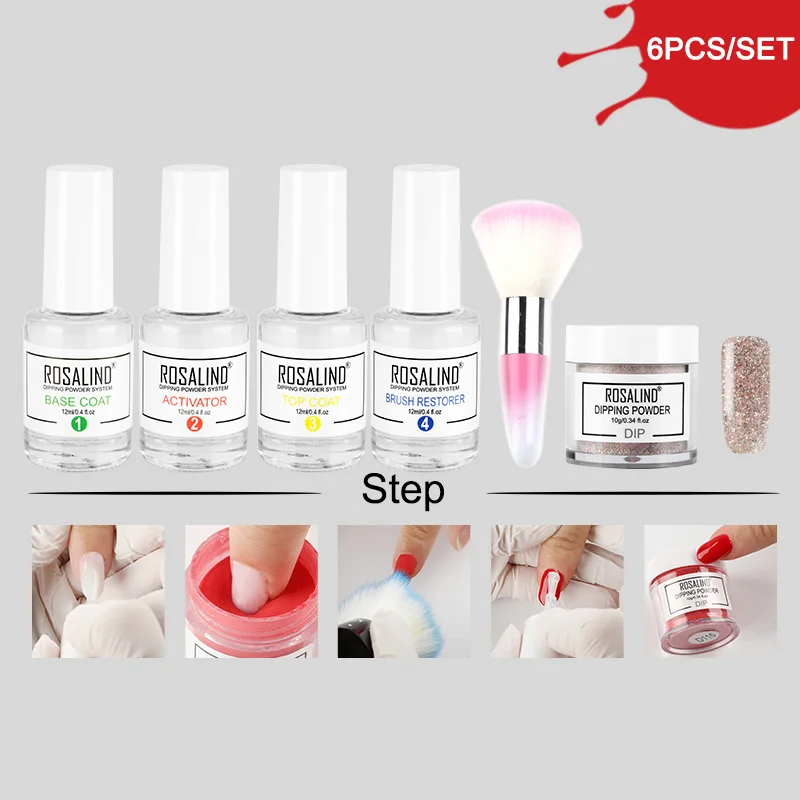 RP-5PCS-01 ROSALIND погружающая блестящая пудра натуральный сухой хром пигмент дизайн ногтей пыль голографическая Пудра Набор для гель-лака маникюр - Цвет: RP-5PCS-01