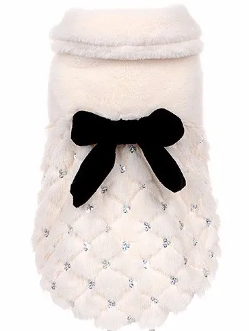 HOOPET Pet Clothes Elegant Luxury Fur Winter Overcoat Small Dog Cat Clothes Bowknot Chihuahua