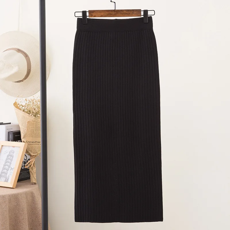 LE CELEBRE Knitting Cotton Women Pencil Skirt 2018 Solid Color Autumn OL Skirts for Lady High Waist Midi Female Red Black | Женская