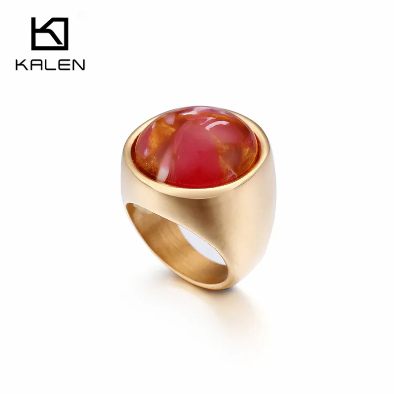 KALEN, 1 шт., нержавеющая сталь, болгарийское золото, кольца для женщин, Богемия, цветной камень, кольца на палец, размер 6, 7, 8, 9, дешевые кольца, ювелирные изделия - Цвет основного камня: KR48373-K
