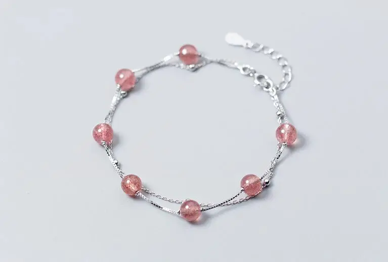 

Маленький размер 6 мм, 100% реальное. Браслет GTLS562 из серебра 925 пробы с двойной цепочкой из натурального розового кварца