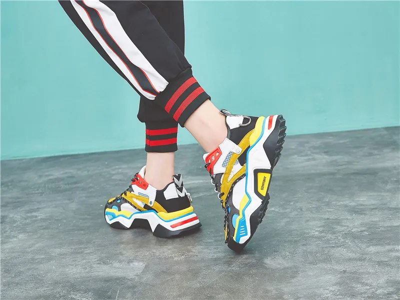 Повседневная Белая обувь; женские кроссовки на платформе; zapatos de mujer; модная брендовая обувь; chaussures femme; женская обувь из натуральной кожи; Цвет Черный