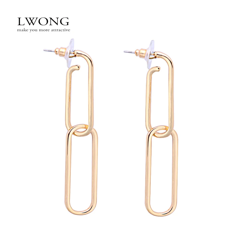 Lwong минималистский украшения Скрепка двойной Серьги кольца для Для женщин золото