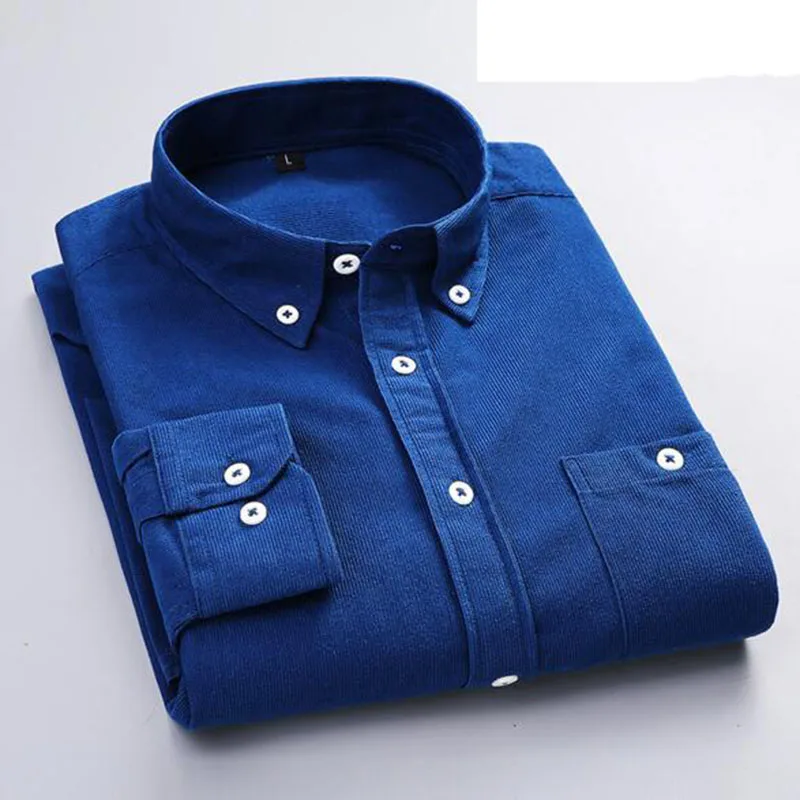 2018 Autumn Winter Hot Sale Business Work Men Solid Color Corduroy Dress Shirts Long Sleeve Warm Fomal Plus Size S-2XL | Мужская одежда