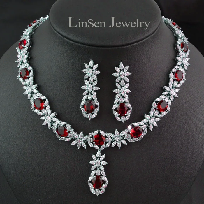 New arrival fashion luxury blue/green/red/white zircon necklace earring jewelry set high quality party/wedding for women | Украшения и