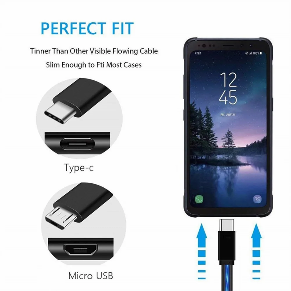 Светодиодный светящийся usb-кабель type C/Micro USB/Lighting cable для iPhone 6 7 samsung S8 зарядное устройство Быстрая зарядка яркий кабель синхронизации данных