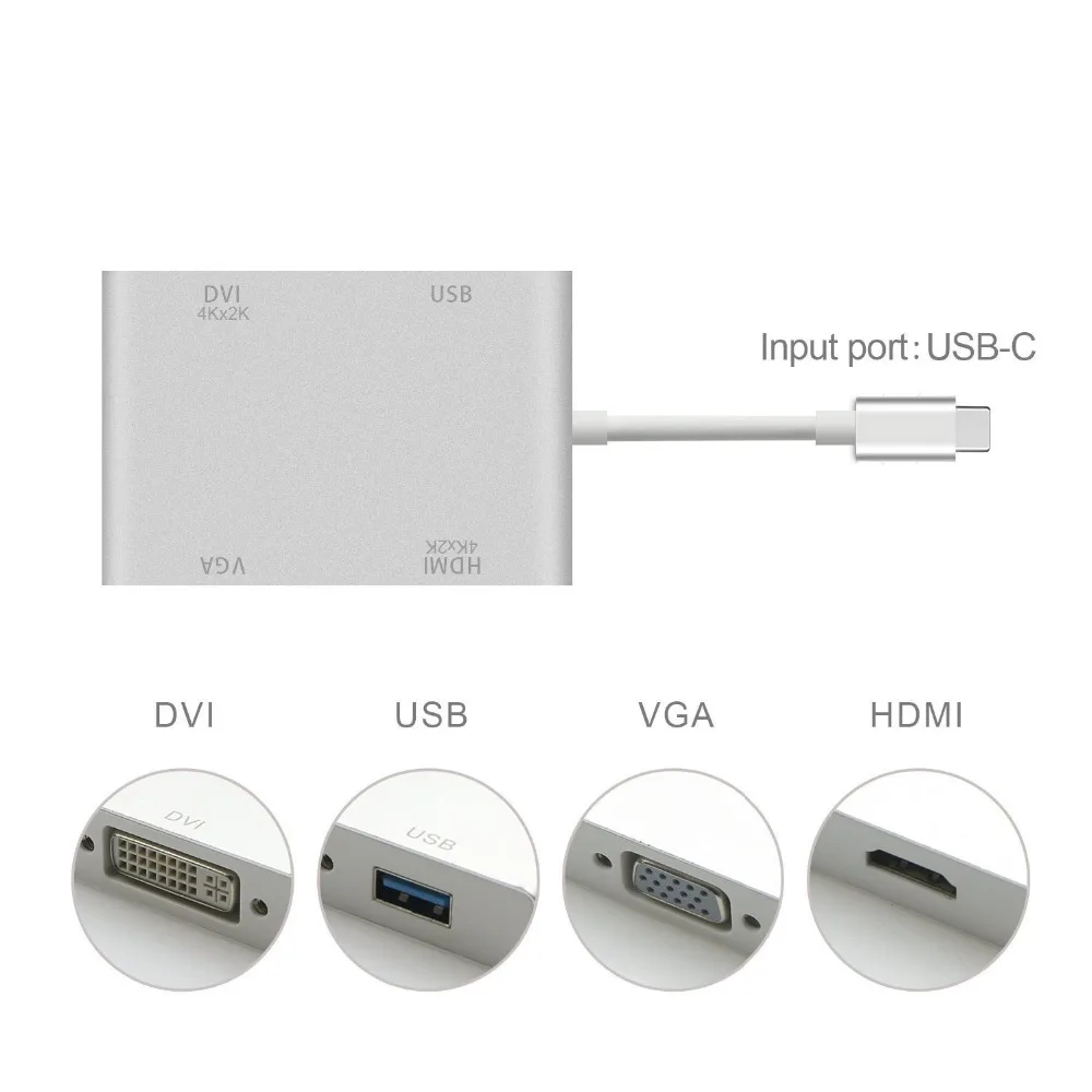 Mini 4 в 1 USB 3 Type C папа к DVI DP Alt режим HDMI 4K VGA 0 Женский концентратор адаптер конвертер