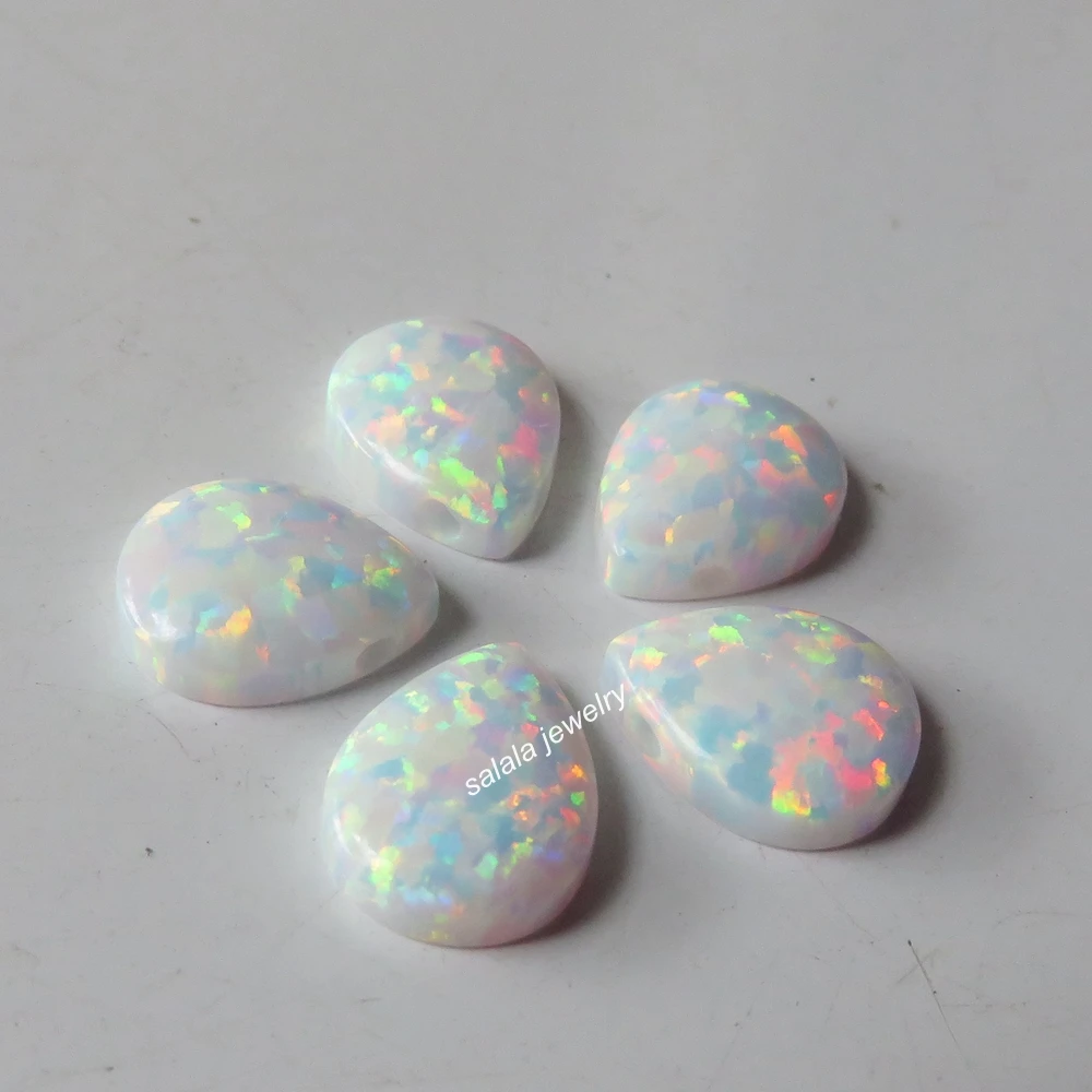 

20pcs/lot 10x8mm OP17 Snow White Drilled Pear Cabochon Opal Teardrop Opal Synthetic Drop Cabochon Opal for Necklace