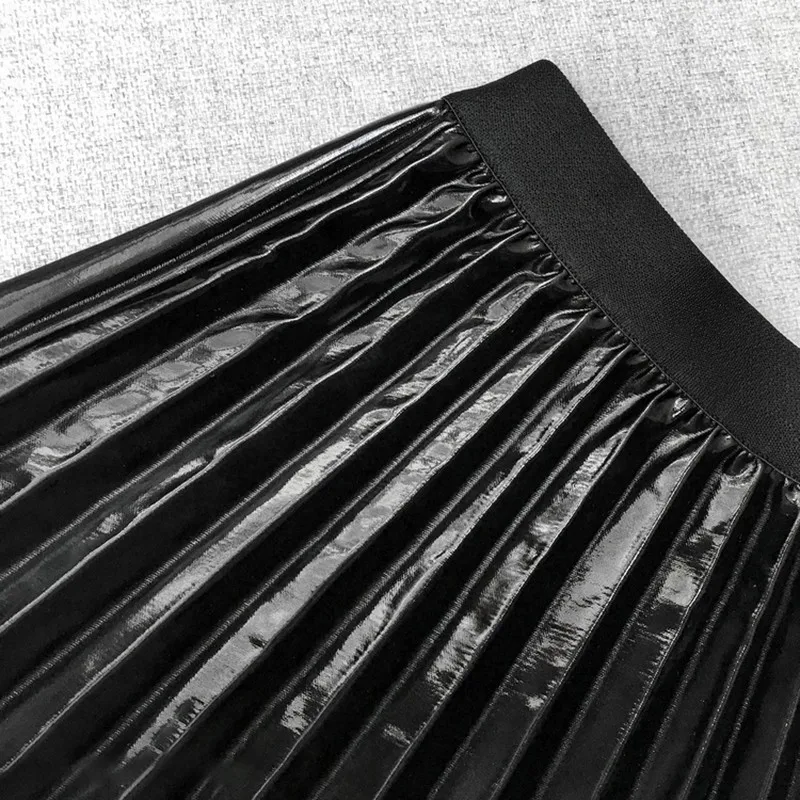 TWOTWINSTYLE PU Leather Elastic Female Skirts Solid High Waist A Line Pleated Skirt For Women Fashion Korean Style 2018 Autumn | Женская