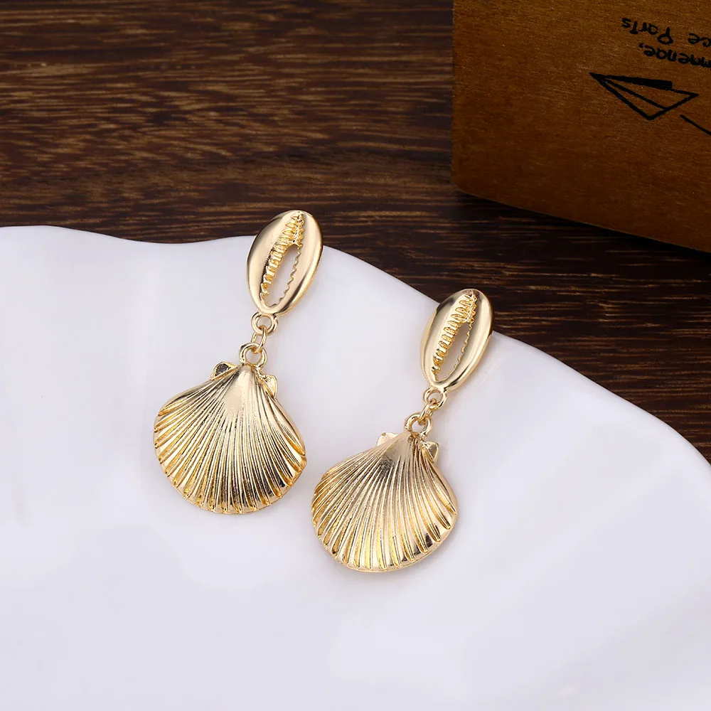 Женские Винтажные висячие серьги FAMSHIN оболочка золотого цвета геометрические