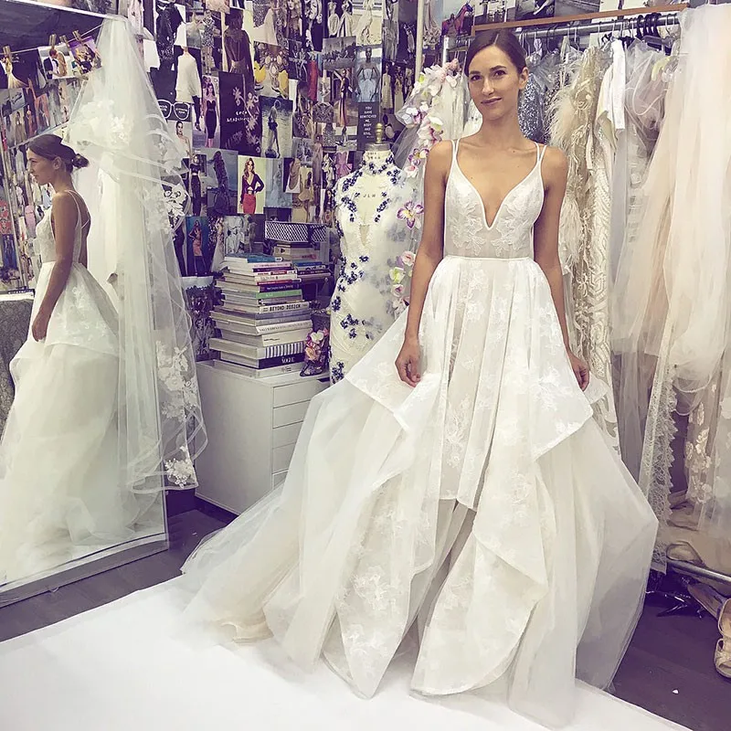 

Романтичное кружевное свадебное платье Vestido de Noiva, ТРАПЕЦИЕВИДНОЕ Многоярусное свадебное платье с открытой спиной, свадебное платье, свадеб...