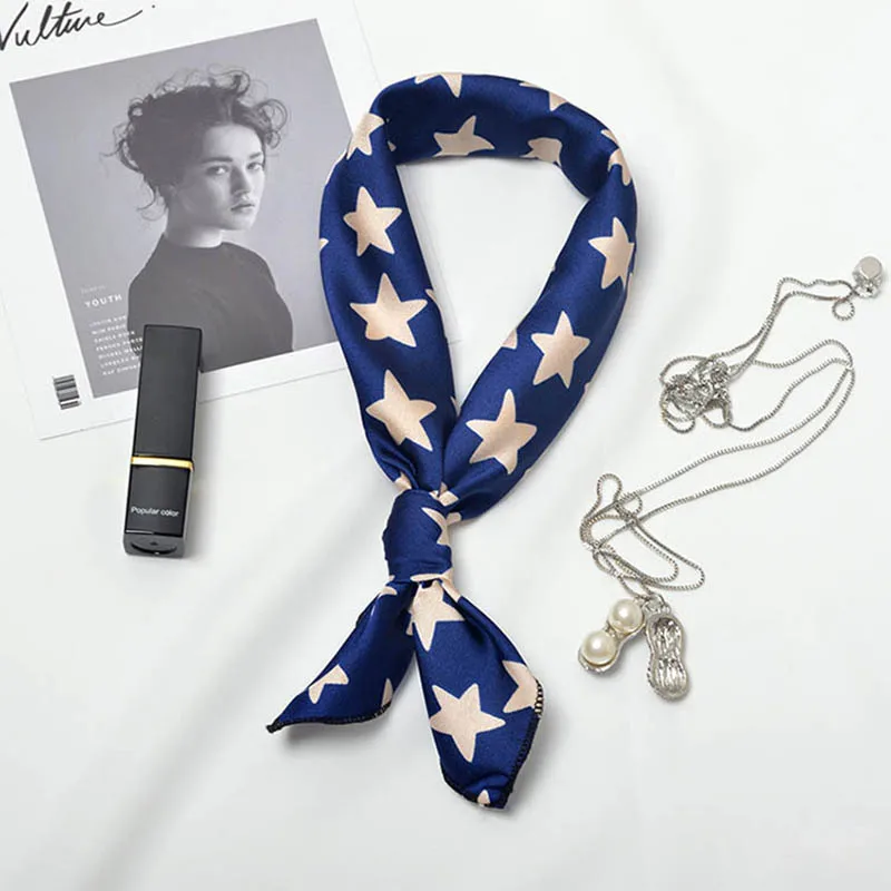Navy blue star Женские шарфы, мода, цифровая печать, имитация шелка, шарф для дам, подгонка бабочки, винтажный маленький квадратный шарф - Цвет: Navy blue star