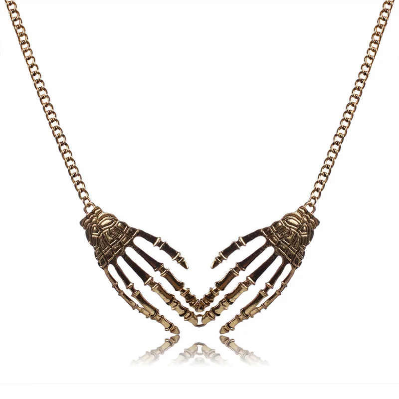 Новый Урожай Скелет Руки Ожерелье Гот Панк Серебряная Цепочка Себе Мода