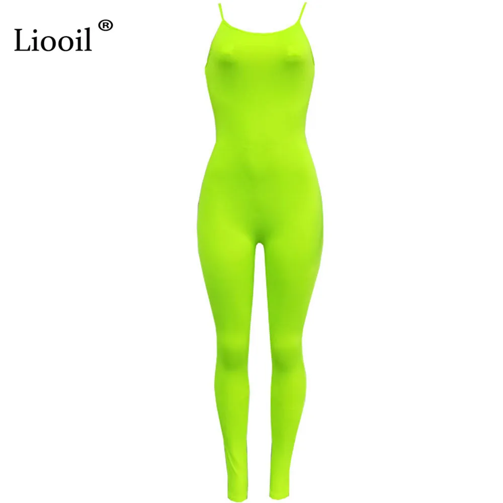 Liooil сексуальный комбинезон Колготки неоновая одежда для женщин Спагетти ремень Облегающий комбинезон с открытой спиной Вечерние Клубные Комбинезоны для женщин s комбинезон