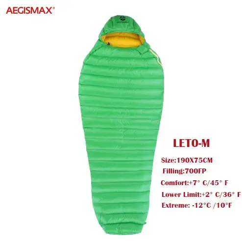 LETO-M-Green Aegismax Новое поступление LETO Сверхлегкий водоотталкивающий белый гусиный пух спальный мешок Мумия сплайсинга для пеших прогулок и кемпинга 700FP - Цвет: LETO-M-Green