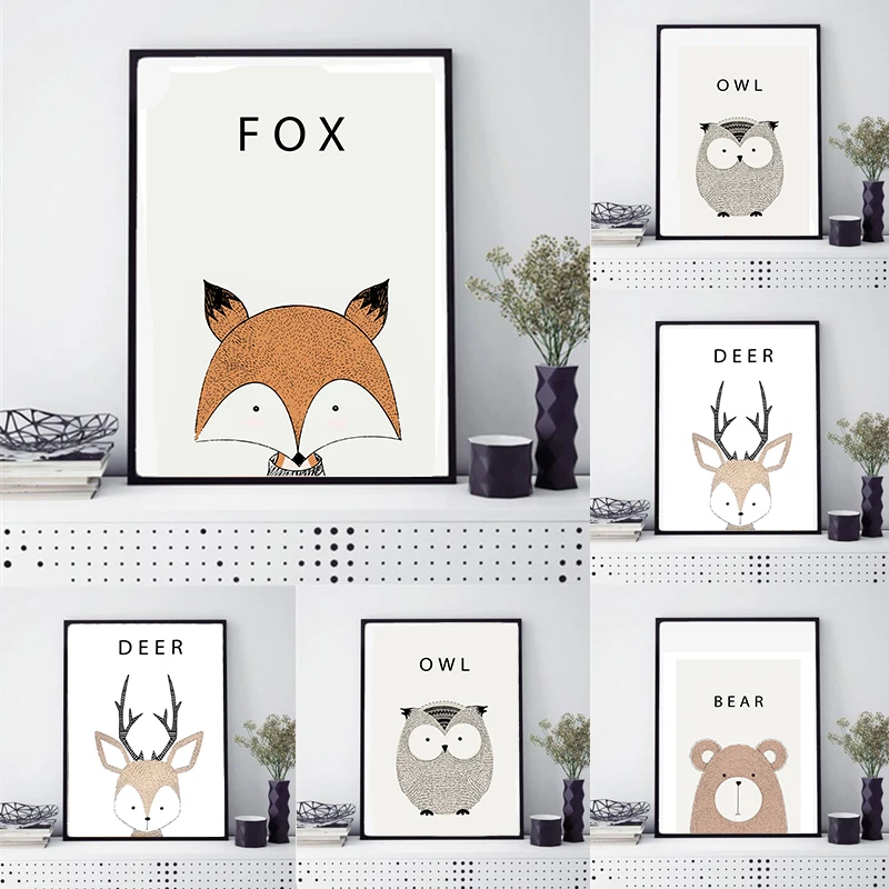 

Cute Animal Cartoon Canvas Painting Modern Wall Painting Wall Art Poster Sticker for Children's Bedroom Decoration Unframed