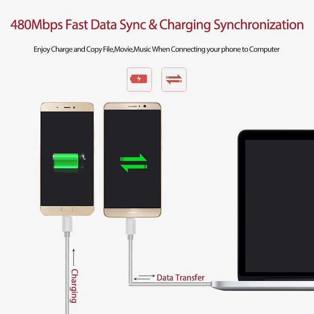 Нейлоновая оплетка USB Type C кабель для синхронизации данных быстрое зарядное