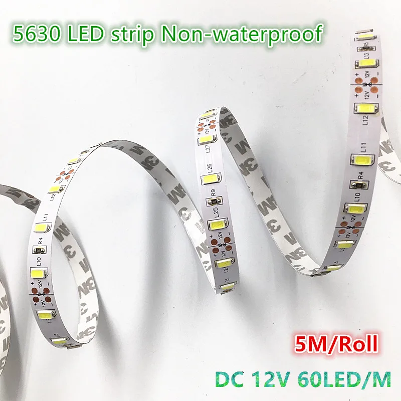5 м/рулон 5630 Светодиодная лента DC12V 60 LED/M м 300led не водонепроницаемый SMD 5630/5730