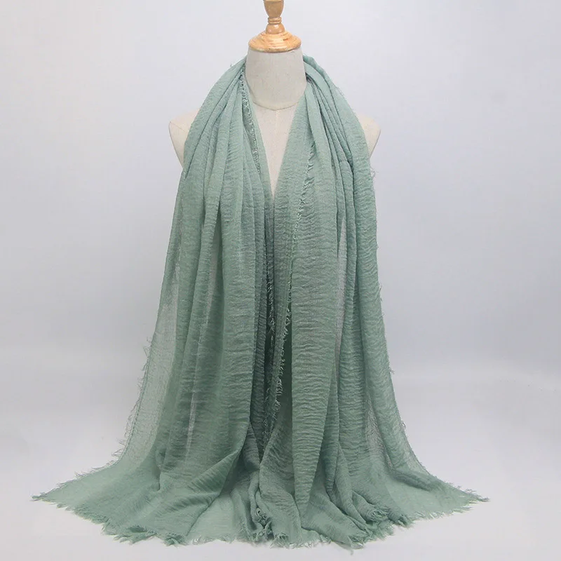 44 NEW women bubble cotton solid color muslim head scarf shawls and wraps pashmina bandana female foulard crinkle hijab stores - Цвет: 44