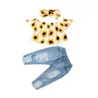 Комплект детской одежды, рубашка с открытыми плечами и джинсовые брюки, 3 предмета