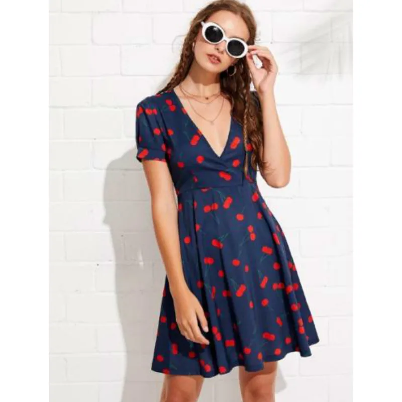 Женское летнее короткое пляжное платье трапециевидной формы с принтом