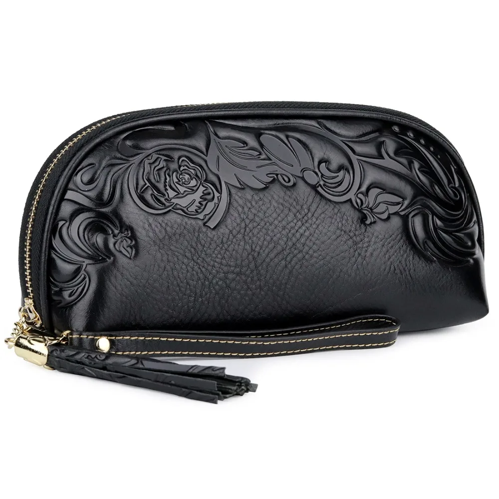 

Brand Women Day Clutches European And American Female Embossed Flower Mobile Clutch Bag Large Capacity Genuine Leather Wallets