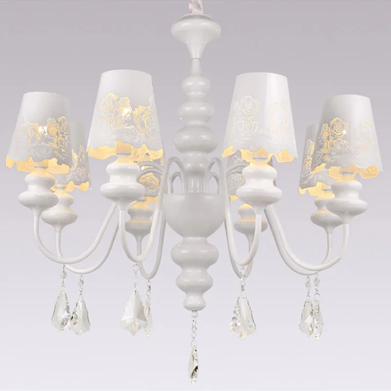

Modern White Suspension Lamp 8/10 Lights European Crystal Chandeliers Lighting Fixture For Restaurant Living Room Bedroom PL576