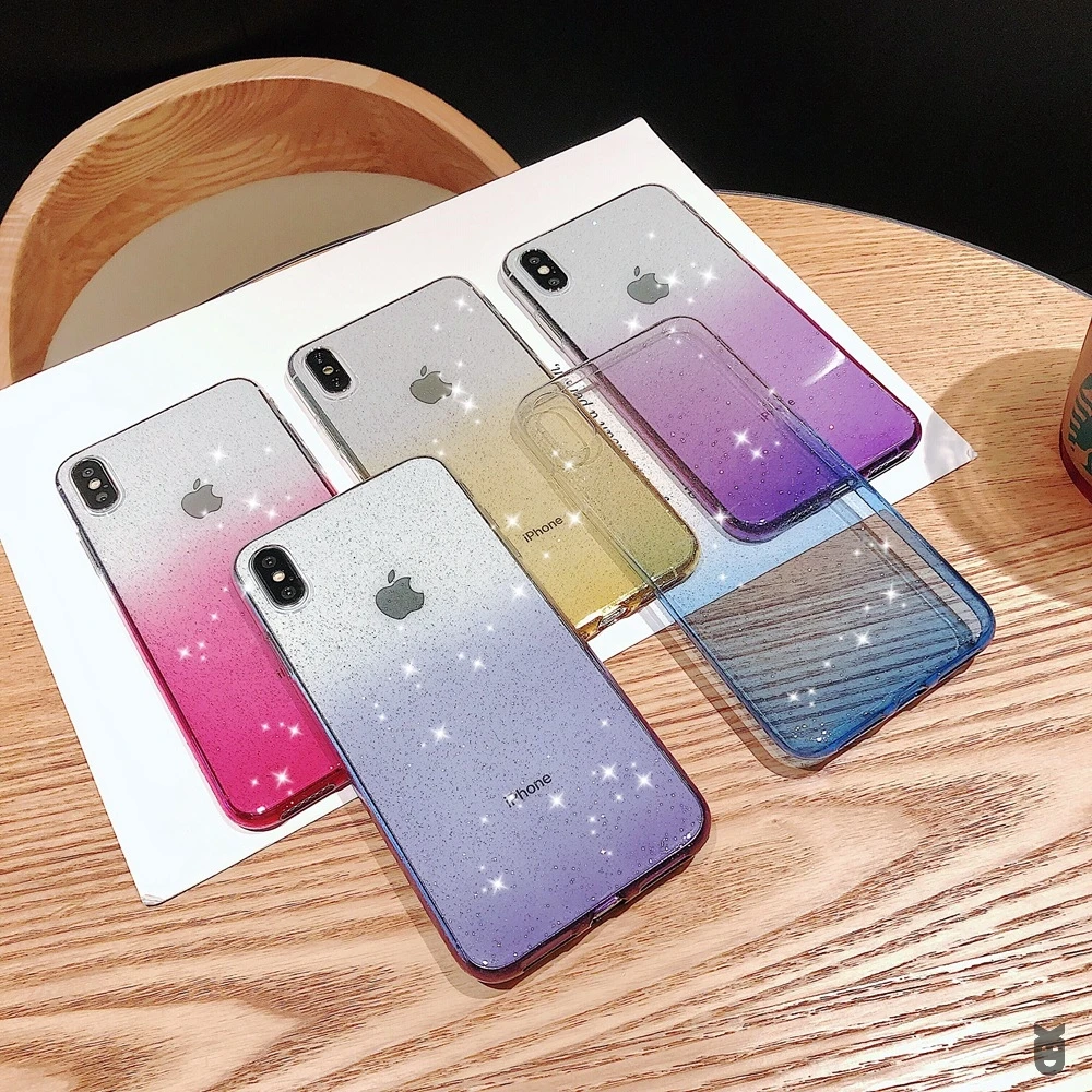 Для iPhone X XR XS 11 Pro Max 8 7 6 6s Plus сверкающий блеск Радужный прозрачный градиентного цвета Мягкая силиконовая задняя накладка из ТПУ чехол