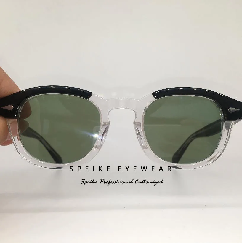 Black-crystal frame SPEIKE, индивидуальные винтажные зеленые линзы, солнцезащитные очки, Джони Депп, лемтош стиль, ретро очки, могут быть близорукими, солнцезащитные очки - Цвет линз: Black-crystal frame