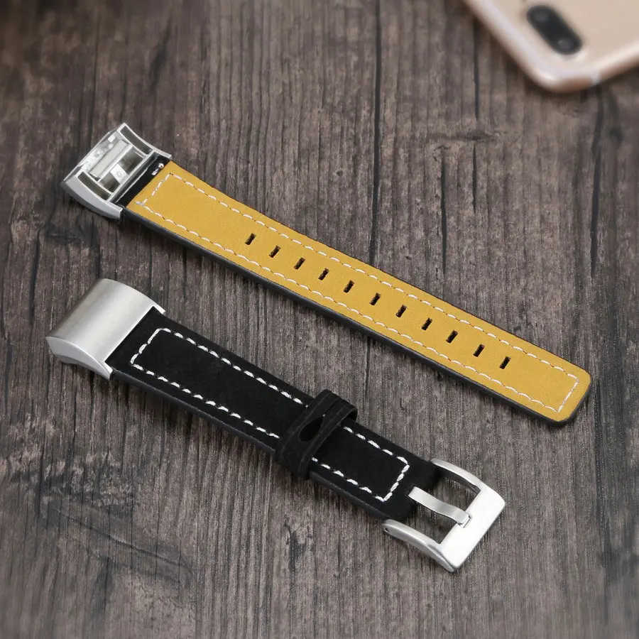 Для Fitbit Charge 2 HR сменные полосы Классический Браслет из натуральной кожи с металлическими разъемами Зарядка 2 фитнес-ремень черный