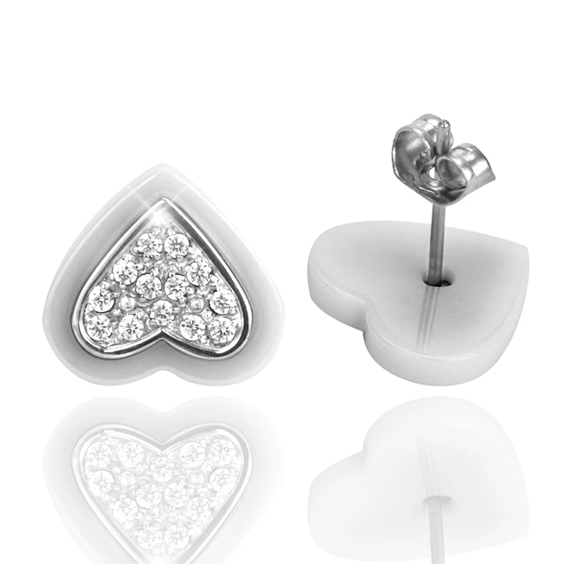 2017 New Black White Ceramic Imitation Bright Crystal Rhinestone Elegant Peach Heart Stud Earrings Steel Fashion Jewelry Women | Украшения