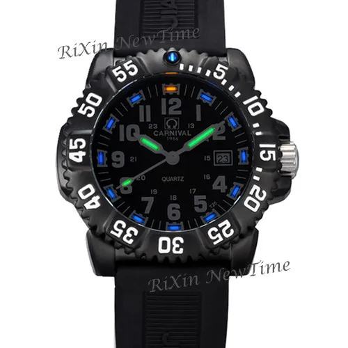 Full black silicone Топ бренд класса люкс Тритий кварцевые часы с подсветкой мужские водонепроницаемые военные мужские спортивные часы полностью стальные часы reloj erkek kol saati - Цвет: Full black silicone