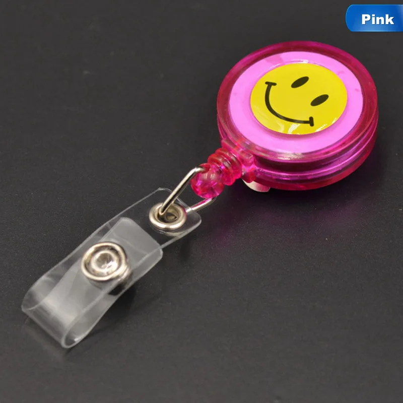 Красочные смайлик бейдж катушка бизнес бейдж выдвижной ремешки Держатель Зажимы канцелярские принадлежности ID карты Зажимы - Цвет: PK